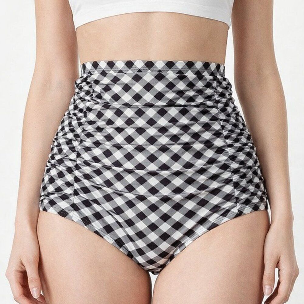 Unique Vintage Black & White Gingham Monroe Bikini BOTTOM L